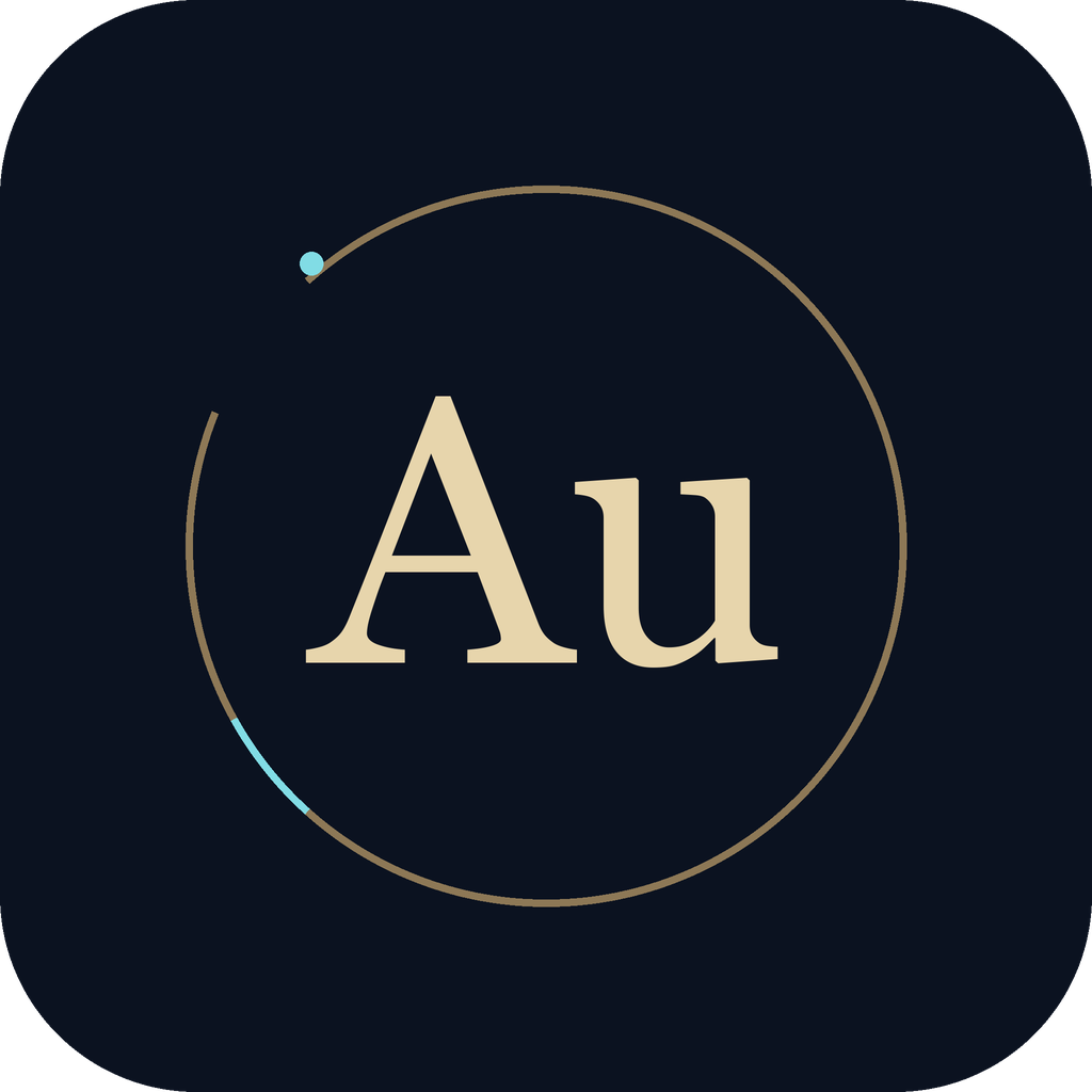 AURION 代币图标，金色 Au 字母位于灵感轨道中央